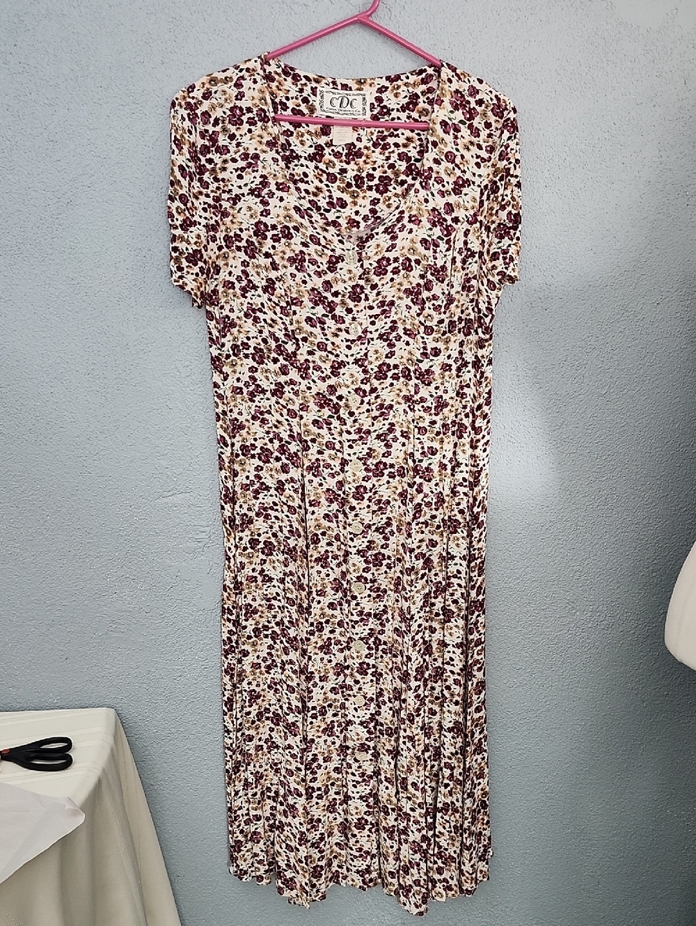 CDC Floral Maxi Dress in Cream and Plum Floral Print.